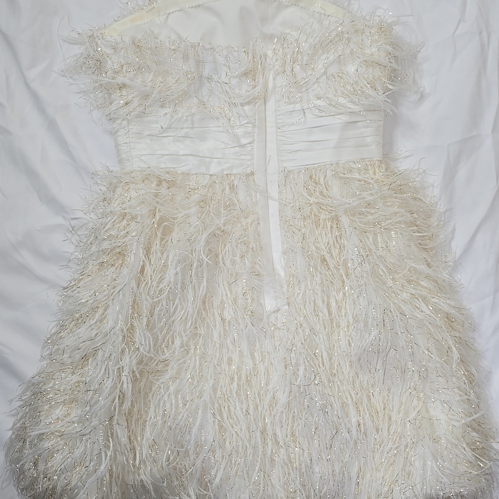 Jaygodfrey Elegant Rami Faux Feather Trimmed Strapless  Mini Dress Size 4. - Picture 9 of 14